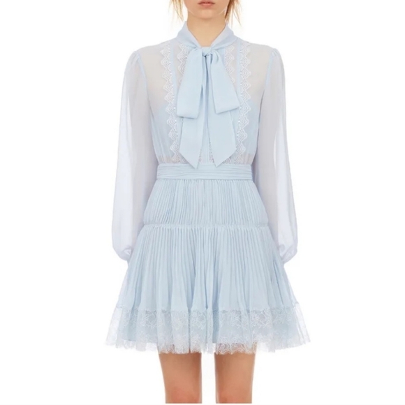 Self-Portrait • Pale Blue Chiffon Mini Dress - Picture 2 of 12
